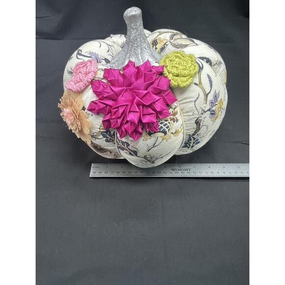 Boho Cottage Handmade Fabric Stuffed Pumpkin Made In India Halloween Fall - Picture 10 of 10